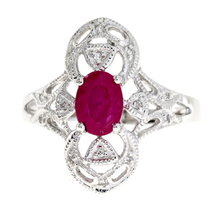 Bids.com 1.05ct Ruby Diamond Ring 10KT White Gold Rings
