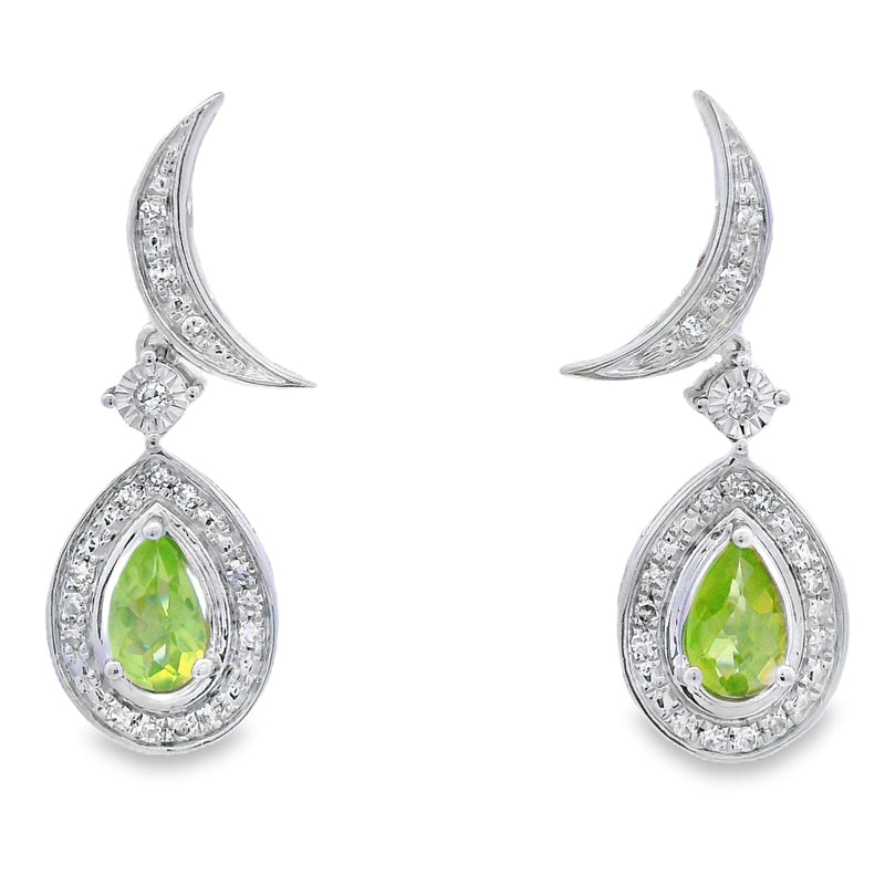 Bids.com .52ct Peridot Diamond Dangle Earrings 10KT White Gold Earrings