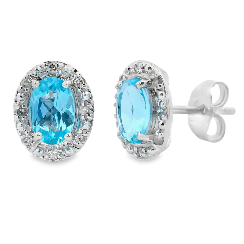 Bids.com 1.20ct Blue Topaz Diamond Earrings 10KT White Gold Earrings