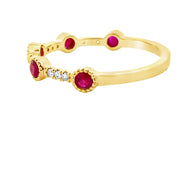 Bids.com .46ct Ruby Diamond stackable band set 14KT Yellow Gold Rings