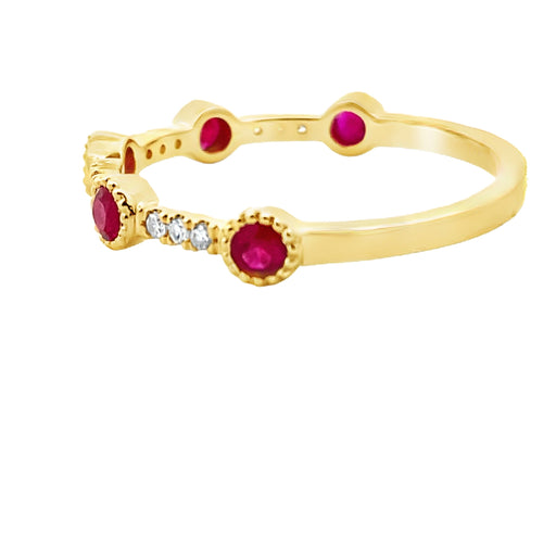 Bids.com .46ct Ruby Diamond stackable band set 14KT Yellow Gold Rings
