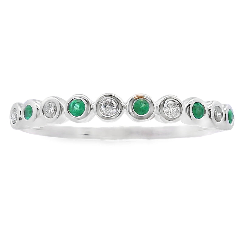 Bids.com Emerald Diamond stackable band set 14KT White Gold Rings