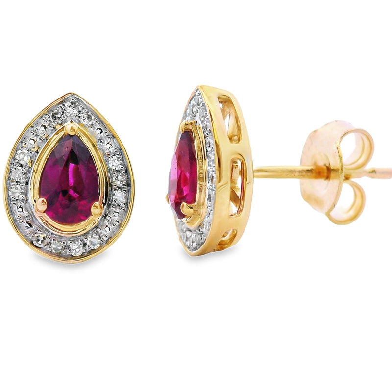 Bids.com Rhodolite Garnet Diamond Stud Earrings 10KT Yellow Gold Earrings