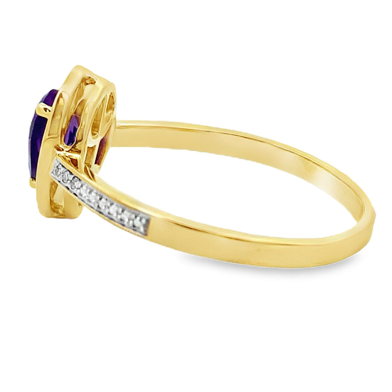 Bids.com .42ct Amethyst Diamond Ring 10KT Yellow Gold Rings