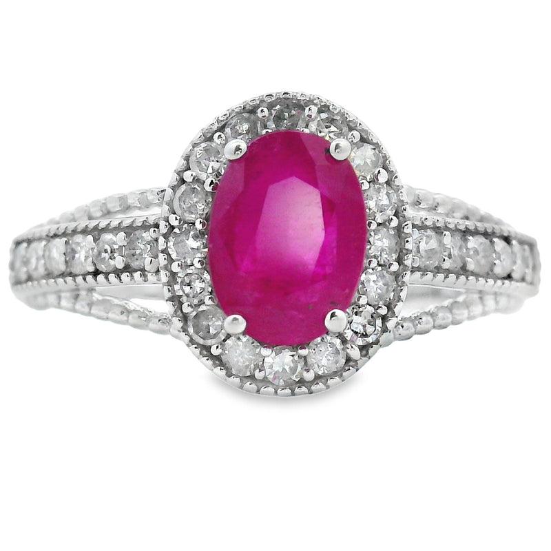 Bids.com 1.35ct Ruby Diamond Ring 14KT White Gold Rings