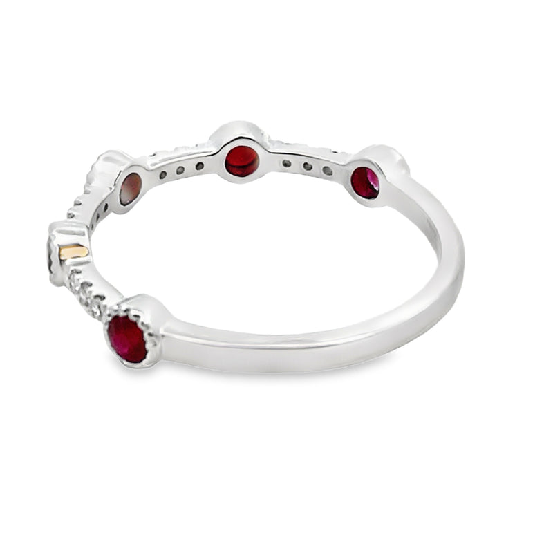 Bids.com .46ct Ruby Diamond stackable band set 14KT White Gold Rings