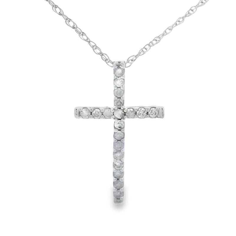 Bids.com .10ct Diamond Cross Religious Pendant 14KT White Gold Pendants