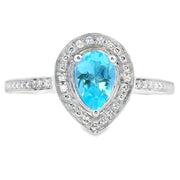 Bids.com .54ct Blue Topaz Diamond Ring 10KT White Gold Rings