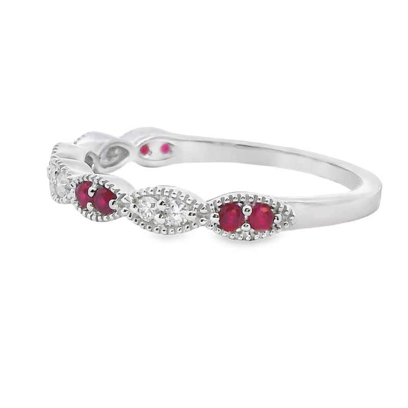 Bids.com .25ct Ruby Diamond stackable band set 14KT White Gold Rings