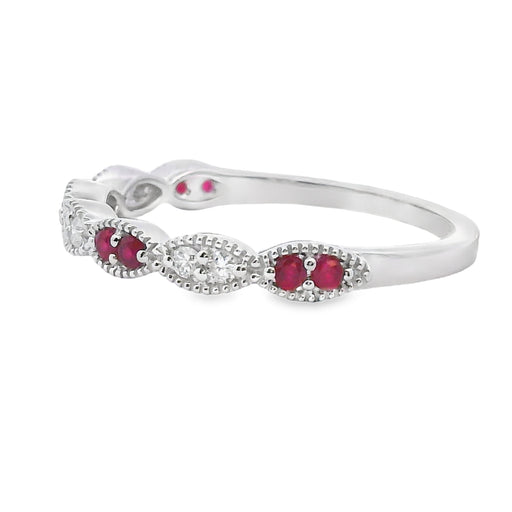 Bids.com .25ct Ruby Diamond stackable band set 14KT White Gold Rings