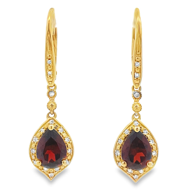 Bids.com 2.43ct Garnet Diamond Dangle Earrings 10KT Yellow Gold Earrings