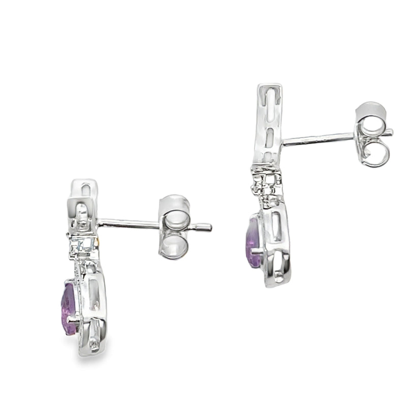 Bids.com .48ct Amethyst Diamond Dangle Earrings 10KT White Gold Earrings