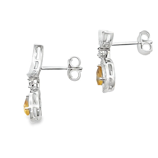 Bids.com .48ct Citrine Diamond Dangle Earrings 10KT White Gold Earrings