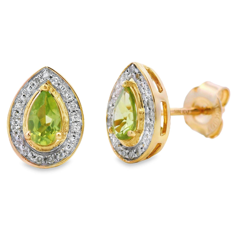 Bids.com .56ct Peridot Diamond Stud Earrings 10KT Yellow Gold Earrings