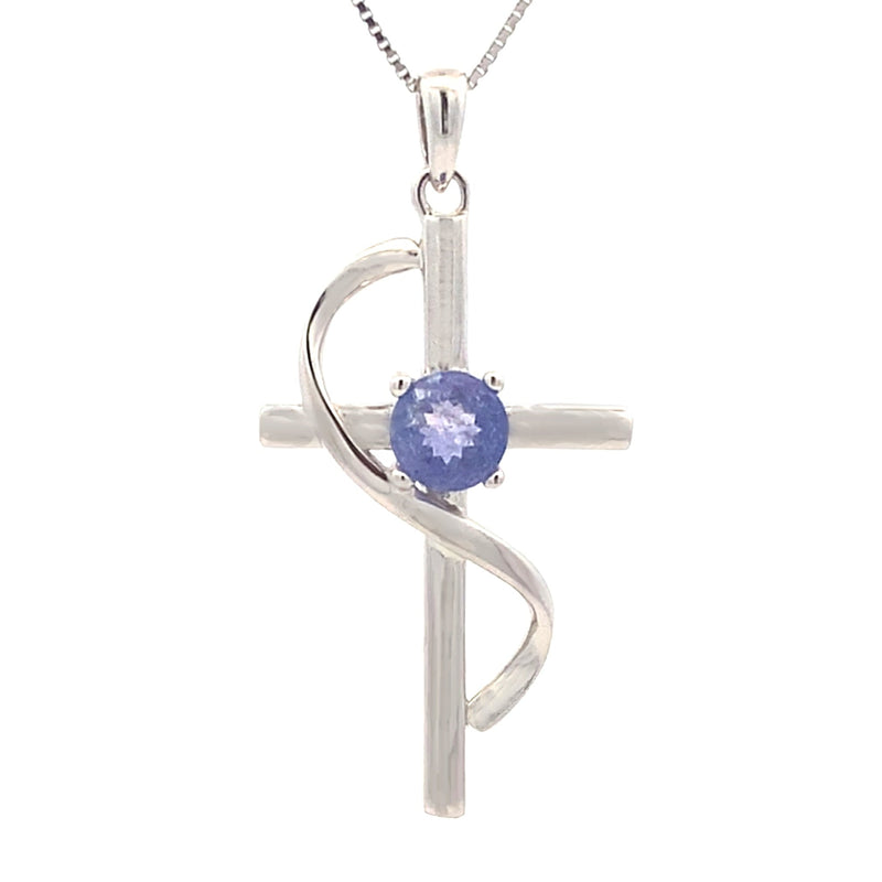 Bids.com .50ct Tanzanite Cross Religious Pendant Sterling Silver Pendants