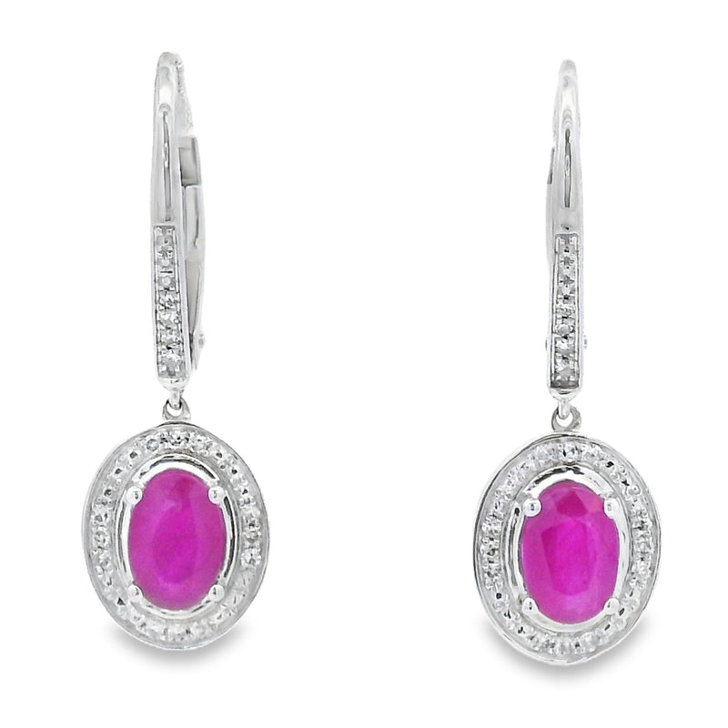Bids.com 1.28ct Ruby Diamond Dangle Earrings 10KT White Gold Earrings