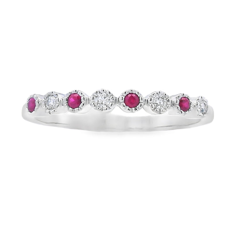 Bids.com .14ct Ruby Diamond stackable band set 14KT White Gold Rings