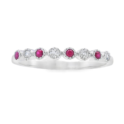 Bids.com .14ct Ruby Diamond stackable band set 14KT White Gold Rings