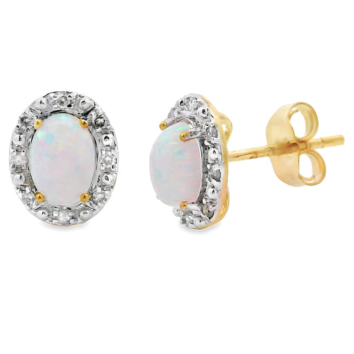 Bids.com .09ct Created Opal Diamond Earrings 10KT Yellow Gold Earrings