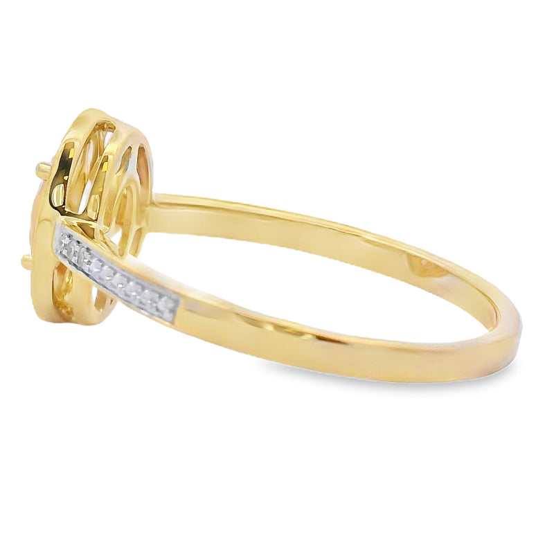 Bids.com .53ct Rose Quartz Diamond Ring 10KT Yellow Gold Rings