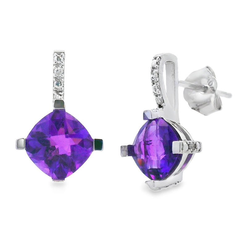 Bids.com .84ct Amethyst Diamond Earrings 10KT White Gold Earrings
