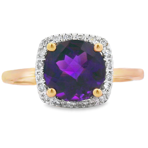 Bids.com 1.34ct Amethyst Diamond Ring 10KT Yellow Gold Rings