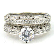 Bids.com .54ct Antique Style Engagement Ring Set 18KT White Gold Rings