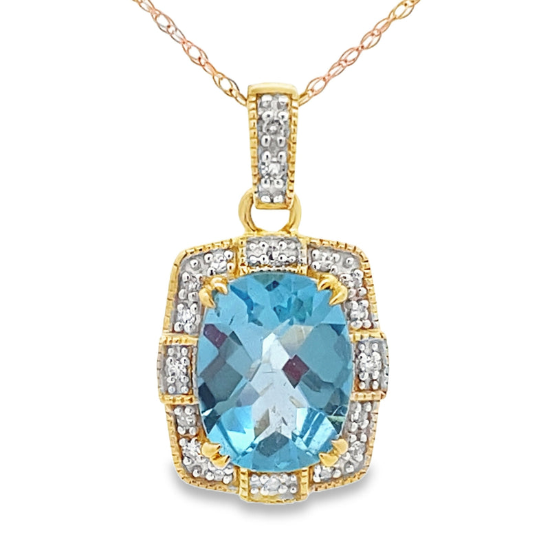Bids.com Blue Topaz Diamond Fashion Pendants 10KT Yellow Gold Pendants