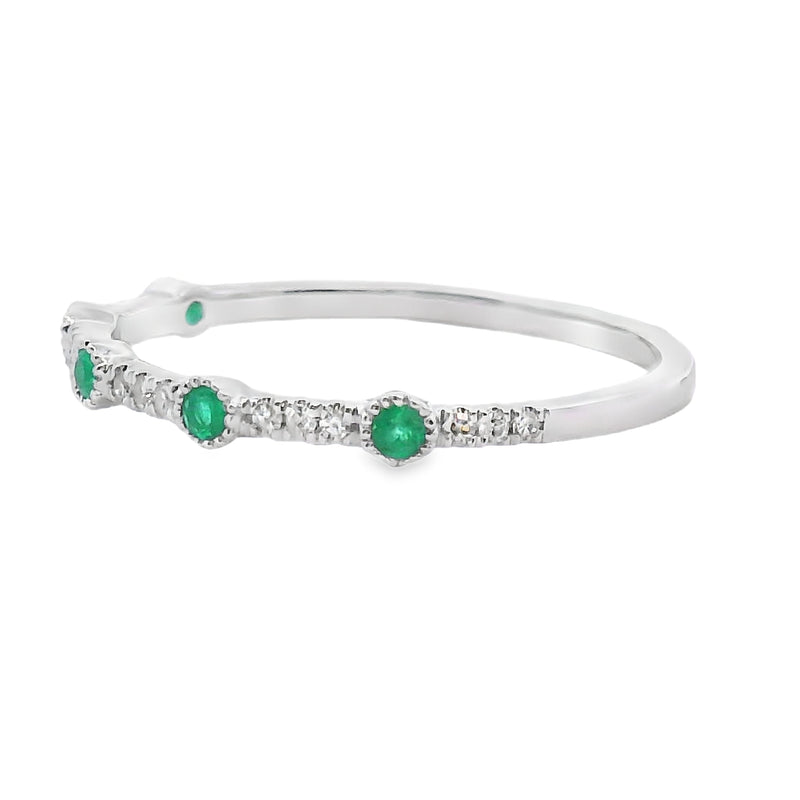 Bids.com Emerald Diamond stackable band set 14KT White Gold Rings