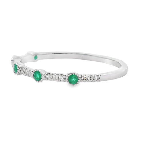 Bids.com Emerald Diamond stackable band set 14KT White Gold Rings