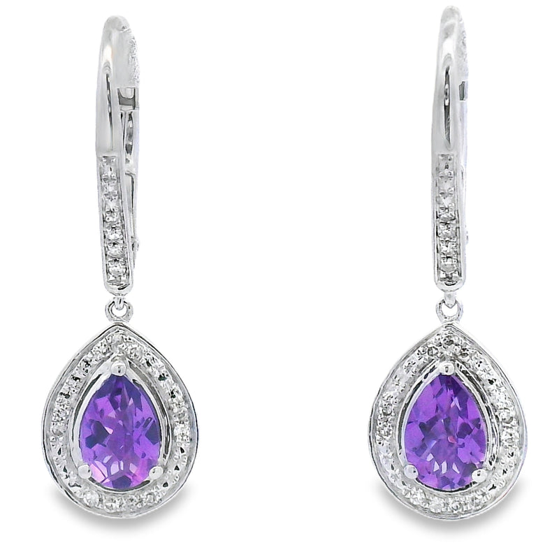 Bids.com .88ct Amethyst Diamond Dangle Earrings 10KT White Gold Earrings