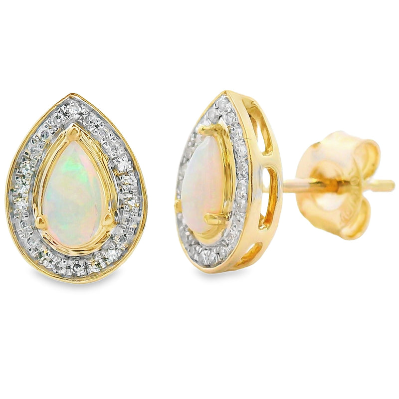 Bids.com .26ct Opal Diamond Earrings 10KT Yellow Gold Earrings