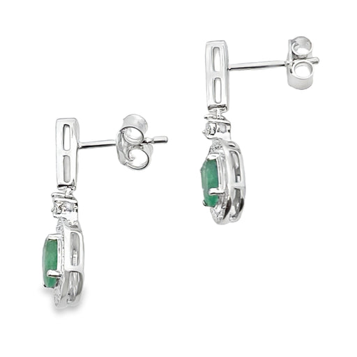 Bids.com .95ct Emerald Diamond Dangle Earrings 10KT White Gold Earrings