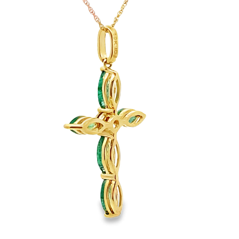 Bids.com 1.11ct Emerald Cross Religious Pendant 10KT Yellow Gold Pendants