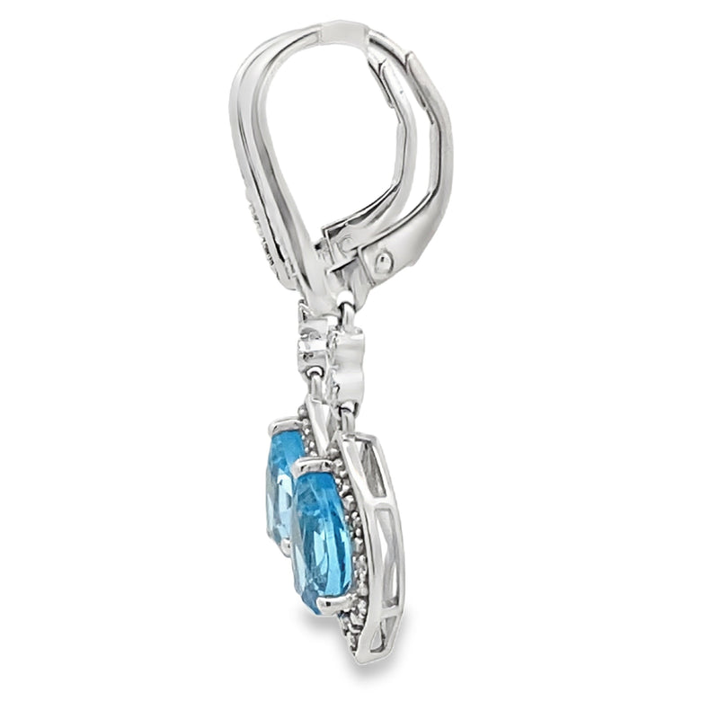 Bids.com Blue Topaz Diamond Dangle Earrings 10KT White Gold Earrings