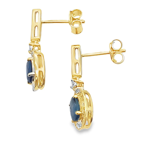 Bids.com Sapphire Diamond Dangle Earrings 10KT Yellow Gold Earrings