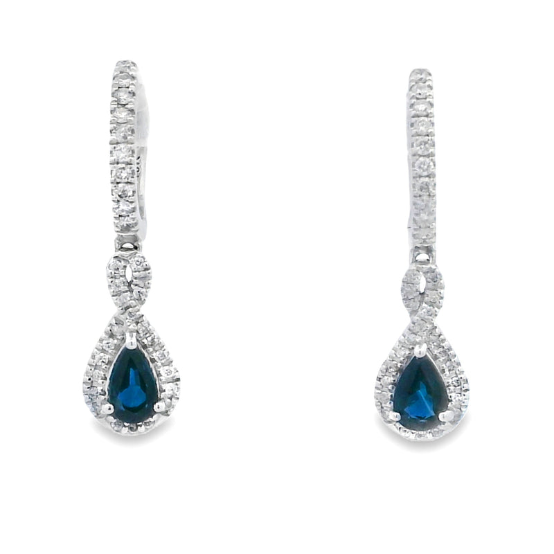 Bids.com .80ct Sapphire Diamond Dangle Earrings 10KT White Gold Earrings