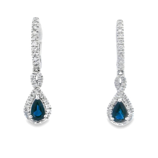 Bids.com .80ct Sapphire Diamond Dangle Earrings 10KT White Gold Earrings