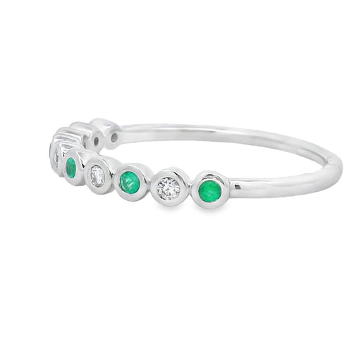 Bids.com Emerald Diamond stackable band set 14KT White Gold Rings