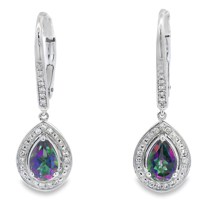 Bids.com Mystic Fire Topaz Dangle Earrings 10KT White Gold Earrings