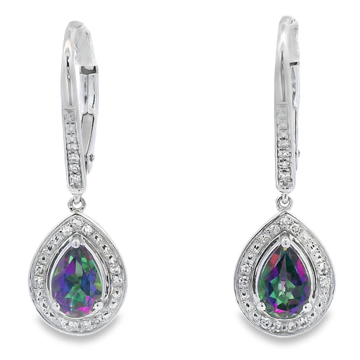 Bids.com Mystic Fire Topaz Dangle Earrings 10KT White Gold Earrings