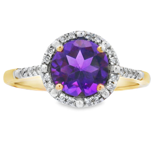 Bids.com 1.35ct Amethyst Diamond Ring 10KT Yellow Gold Rings