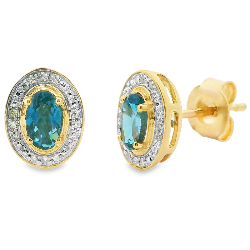 Bids.com London Blue Topaz Diamond Earrings 10KT Yellow Gold Earrings