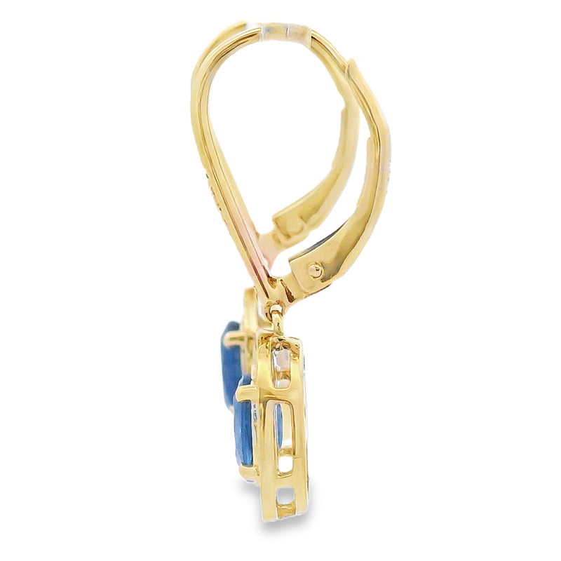 Bids.com Sapphire Diamond Dangle Earrings 10KT Yellow Gold Earrings