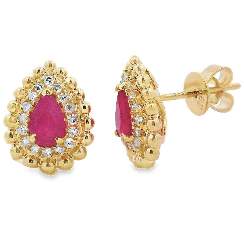 Bids.com 1.07ct Ruby Diamond Earrings 14KT Yellow Gold Earrings