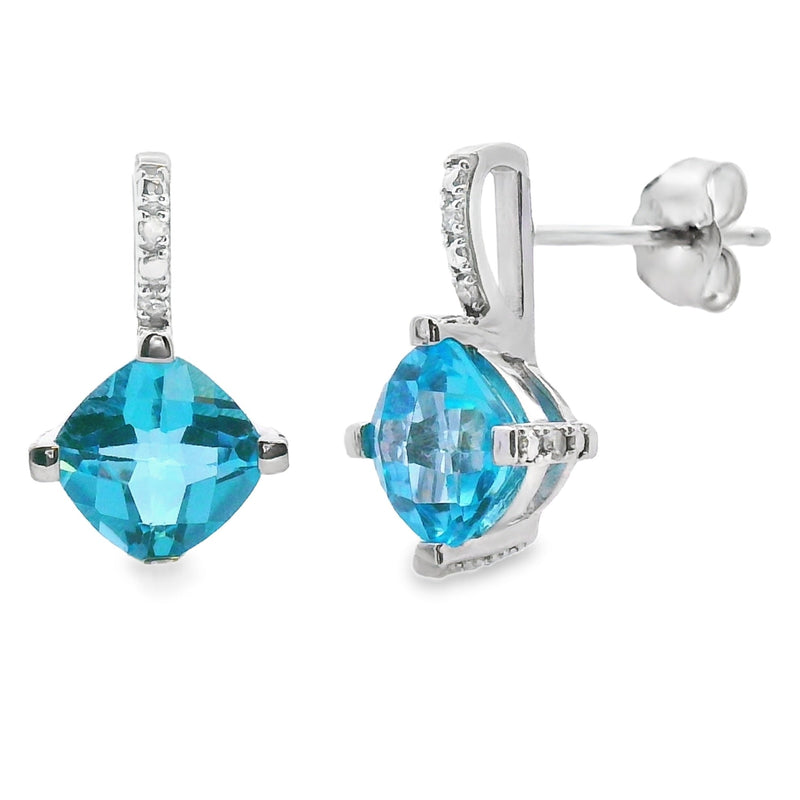 Bids.com .94ct Blue Topaz Diamond Earrings 10KT White Gold Earrings