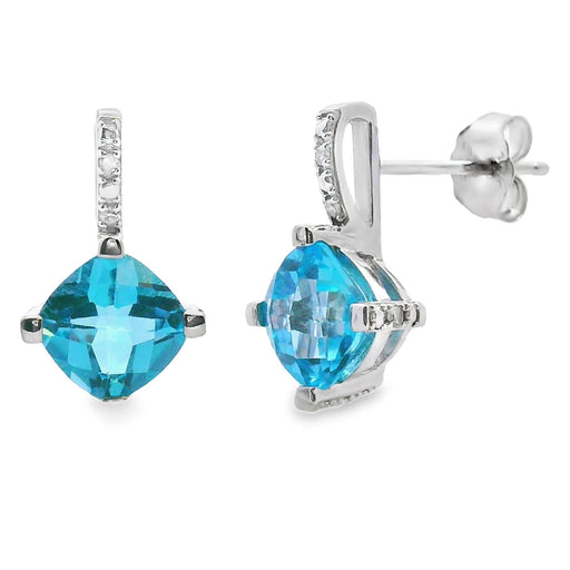 Bids.com .94ct Blue Topaz Diamond Earrings 10KT White Gold Earrings