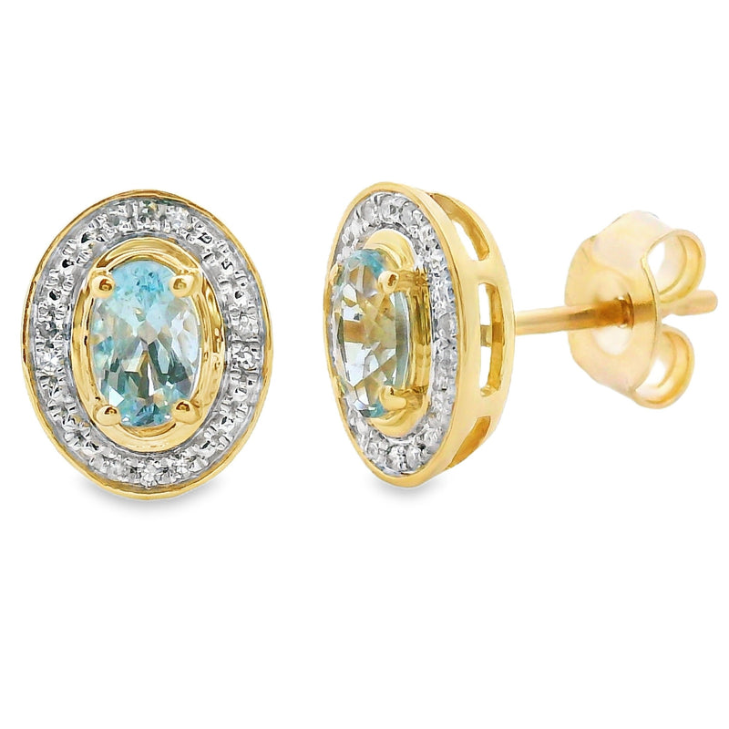 Bids.com .46ct Aquamarine Diamond Earrings 10KT Yellow Gold Earrings