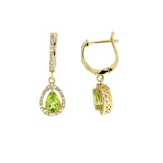 Bids.com .88ct Peridot Diamond Dangle Earrings 14KT Yellow Gold Earrings