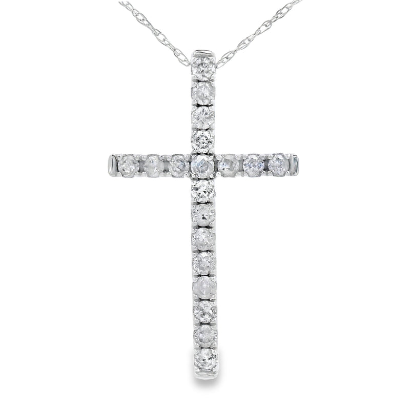Bids.com .33ct Diamond Cross Religious Pendant 14KT White Gold Pendants